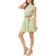 thumbnail image 4 of INSPIRE CHIC Robe Sans Manches à Imprimé Floral pour Femme, Demi-Patte de Boutonnage, Longueur Genou, Ceinturée, Printemps, m Vert Pâle-Jaune Floral, 4 of 8