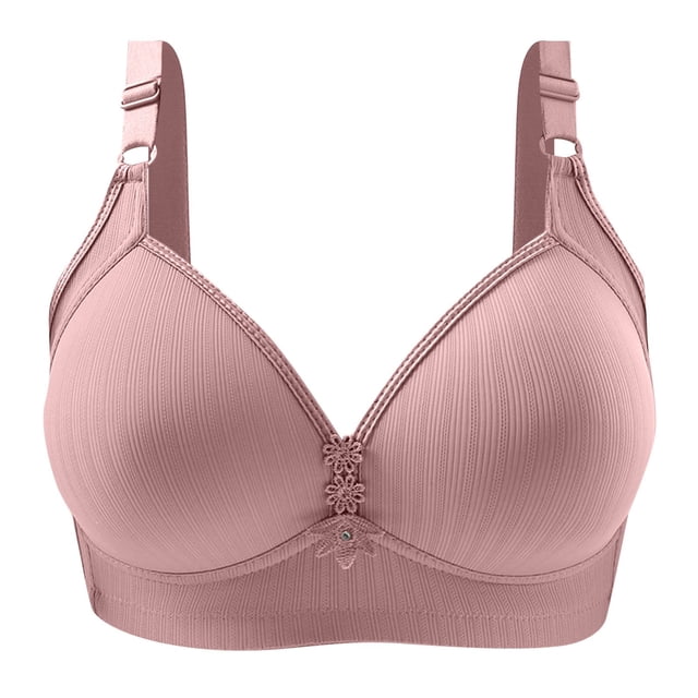 B91xZ Women's Plus Size Unlined Underwire Bra Seamless Rib Triangle Bralette,Pink 44
