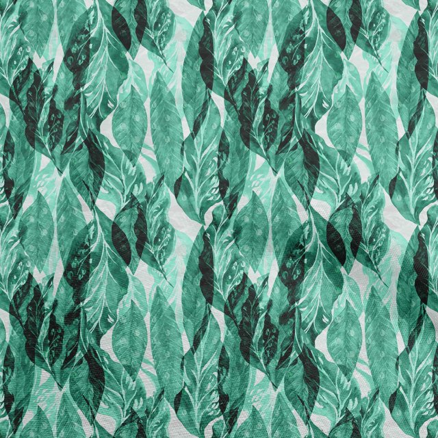 oneOone Tissu Polyester Spandex Vert Mer Motif Feuille Aquarelle Tissu Imprimé au Mètre 56 Pouces de Large