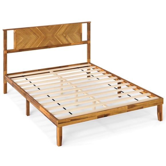 Costway Queen Size Bed Frame with Headboard Under-Bed Space No Box Spring Needed