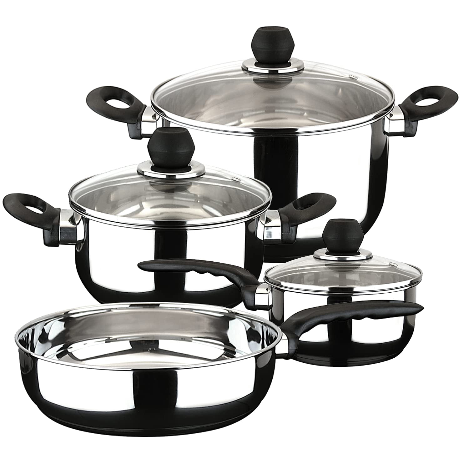 MAGEFESA Practika pot an pan set 7 Piece this cookware include Stockpot Stew pot Saucepan Deep saut? Stainless Steel compatible with all types of kitchens INDUCTION Dishwasher safe