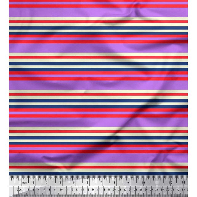 Soimoi Polyester Crepe Fabric Horizontal Stripe Print Sewing Fabric Yard 52 Inch Wide