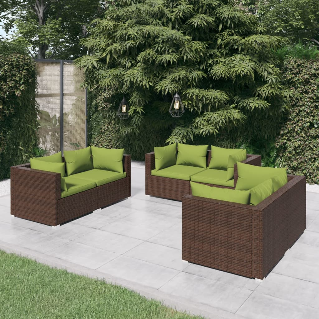 vidaXL 6 Piece Garden Lounge Set with Cushions Poly Rattan Brown