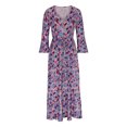 thumbnail image 3 of Fshaion Robe d'Été pour Femmes 2024 Grande Taille Col en V Imprimé Manches 3/4 Patchwork Robe Longue Décontractée Liquidation à Moins de 10!, 3 of 5