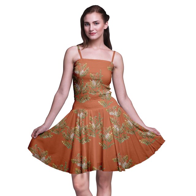 Bimba Robe Soleil Mini pour Femmes à Taille Smockée Imprimée, Tenue de Fête d'Été pour les Vacances - Xxx-Grand
