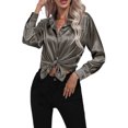 thumbnail image 2 of Innerwin Shirts Long Sleeve Ladies Tunic Tops Office Button Down Soft Blouse Iron Gray S, 2 of 4