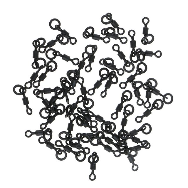 50 Pcs Fishing Reel Swivel with Carp Rigs Line Hook - Black, 18mm
