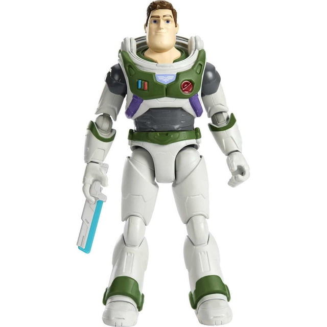 Disney Pixar Lightyear Ranger de l'Espace Alpha Buzz Lightyear Figurine Debout Orientée vers l'Avant en une Combinaison Spatiale Blanche, Verte, Grise et Violette avec 12 Articulations Mobiles, Tenant une Lame Laser Bleue et Blanche DX Accessoire, Convient au Jeu et à l'Exposition Créatifs de Ranger de l'Espace.