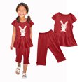 thumbnail image 5 of Shirts for Girls, Girls Summer Round Neck Small Print Short Sleeved Flying Sleeves Elastic Waist Cropped Pants Two-piece Set, 5 of 5