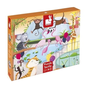 Janod • Jigsaw Puzzle Tactile Puzzle A Day at the Zoo • 20 Pieces • 65 x 50 cm Cardboard Puzzle with Poster • Educational Toys Gift for Kids Boys and Girls 2-4 Years • J02774