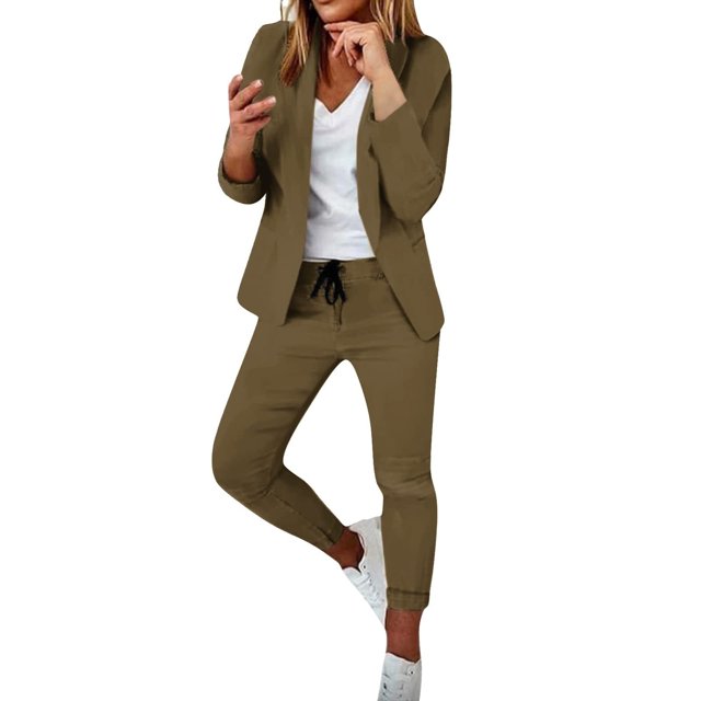 Womens Business Work Suit Set Long Sleeve Open Front Blazer with Slim Fit Suit Pants Basic Work Office Formal Suit Sets