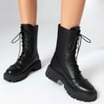 thumbnail image 2 of Xfvqtps Bottes d'Hiver à la Cheville pour Femmes Mode Talon Bas à Lacets Bout Rond Confortables Couleur Menthe Unique Design Brogue Bottes Décontractées Noir, 2 of 8