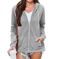 thumbnail image 2 of Yuyuzo Womens Hoodies Long Sleeve Full Zip up Basic Sweatshirts Drawstring Jacket Coat with Pockets, 2 of 7