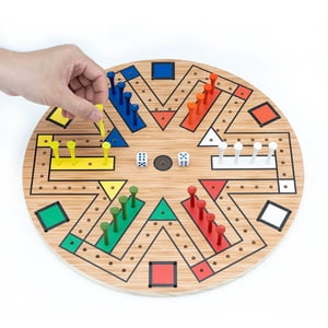 Fast Track Board Game, Peg Game Wooden Board with 24 Colored Pegs & 2 Dices, Fast Track Game for 6 Players, Family Friends Game for Kids Teens Adults, 14 Inches