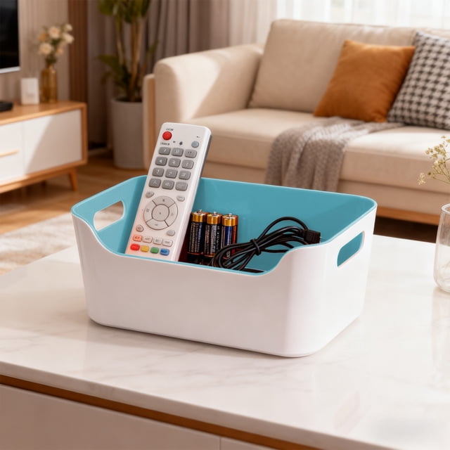 Plastic Storage Box for Kitchen and Living Room | Organizer Bin for Snacks, Cookware, Tableware, and Cleaning Supplies | Stackable Container with Handle for Cabinet and Drawer Organization