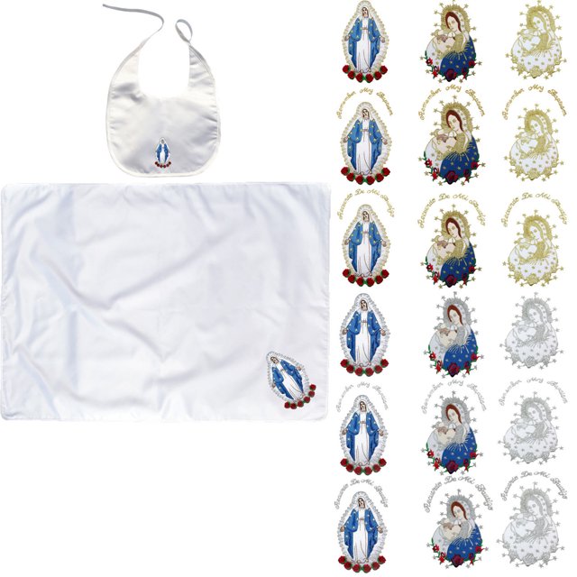 Baby Baptism White Swaddle Blankets & Bib Set Embroidery Holy Virgin Mary & Pope