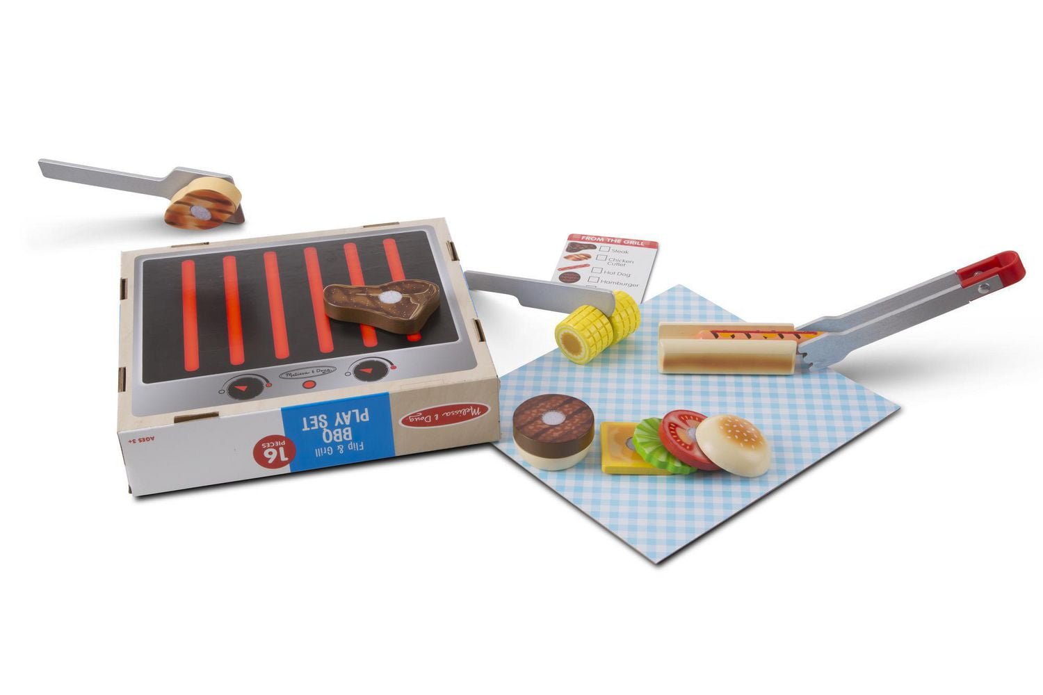 Melissa & Doug Ensemble de Jeu pour Barbecue Nourriture et Accessoires de Jeu en Bois (16 pièces)