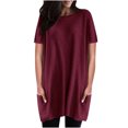 thumbnail image 1 of Birdeem Womens Casual Solid Color Round Neck Short Sleeve Loose Tops Blouses with Pocket, 1 of 1