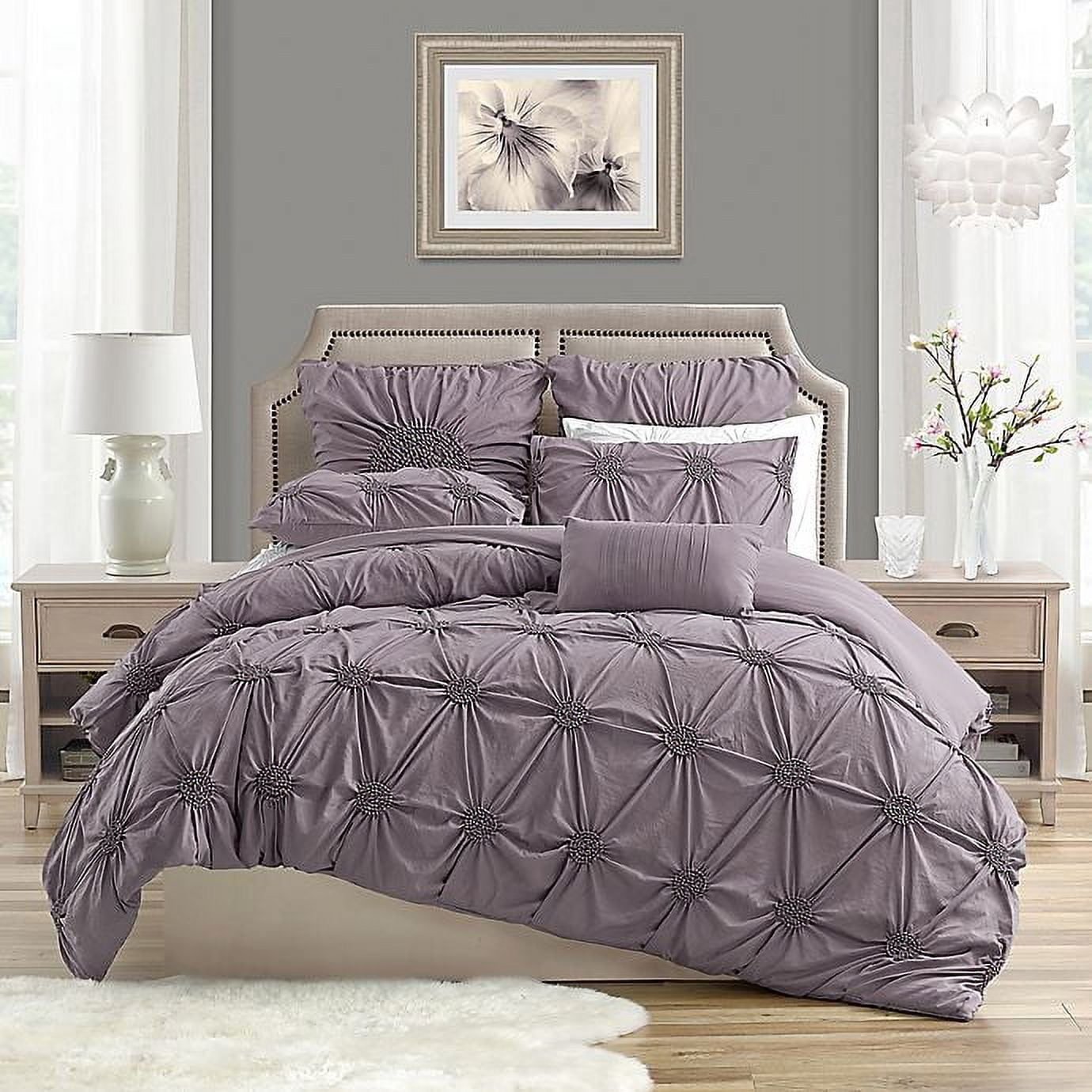 Ensemble de housse de couette de luxe à fleurs froncées de haute qualité