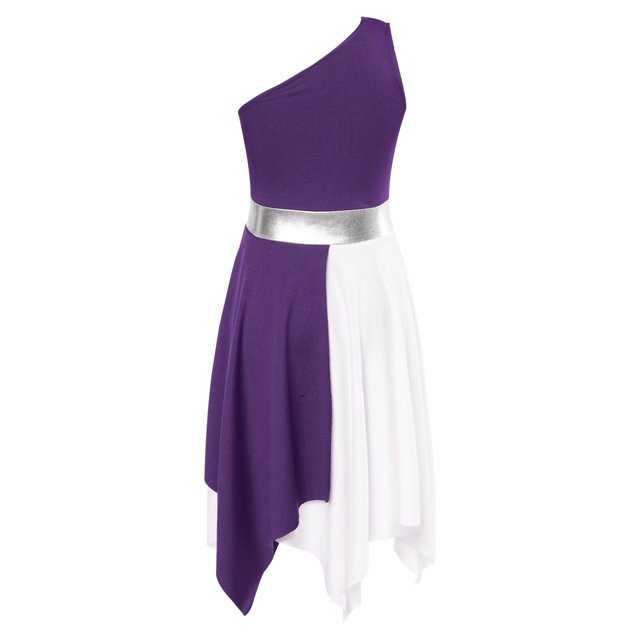 Yartina Robe de Danse Asymétrique pour Filles, Tunique de Prière Lituricale, Violet 10