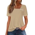 thumbnail image 1 of T-shirt à Boutons Col en V pour Femmes Manches Courtes Blouse Décontractée Ample Basique, 1 of 4