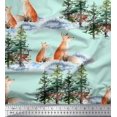 thumbnail image 3 of Soimoi Green Cotton Cambric Fabric Fox & Pine Tree Decor Fabric Printed Yard 42 Inch Wide, 3 of 3