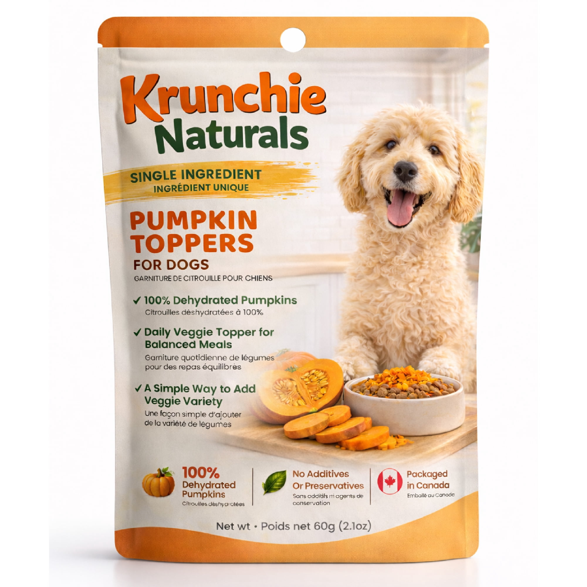 Dog Food Topper for Digestion – Pumpkin | Firm Stool + Sensitive Stomach Support | Dehydrated Natural Meal Topper for Dogs | Krunchie Naturals