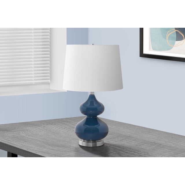 Monarch Specialties Lighting, 24"h, Table Lamp, Blue Glass, Ivory / Cream Shade, Contemporary
