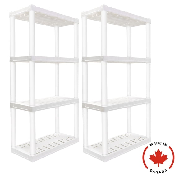 Hyper Tough Plastic Storage Shelves 4-Tier 56"H x 14"D x 30"W 2-Pack White-400 lbs Total Capacity