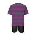 thumbnail image 3 of Mikilon Ensemble Élégant pour Femmes 2 Pcs Mode Décontractée Rayé Imprimé Col Rond Épaule Tombante Short Ensemble Deux Pièces Violet-A m, 3 of 4