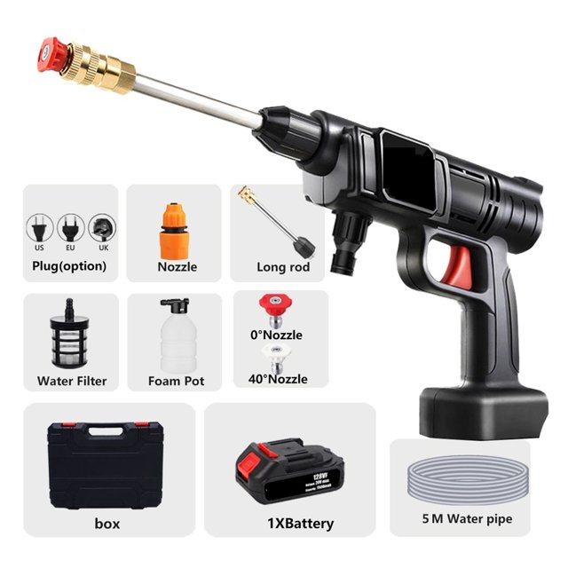 30Bar Wireless High Pressure Car Wash Washer Gun Foam Generator Water Gun Spray Cleaner With Box for 18V Battery ,Easy Use