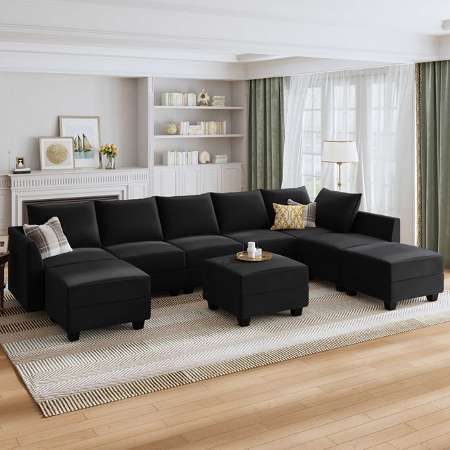 Honbay Canapé Sectionnel Modulaire Moderne avec Rangement pour Salon, Noir