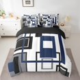 thumbnail image 2 of YST Navy Blue Square Comforter Set For Teen Boys Queen Lack White Grey Geometric 7 Piece Bed In A Bag Geometry Striped Bedding Set For Kids Men,Abstract Line Grids Bed Set, 2 of 5