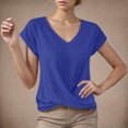 thumbnail image 2 of Summer T Shirts for Women V-Neck Short Sleeve Casual Tops Solid Color Basic Tees, 2 of 4