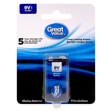 Pile alcalines 6LR61 de 9 V Great Value Paquet de 1, 5 ans de durée en entreposage