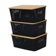 thumbnail image 1 of DOLITY 3x Storage Bins with Bamboo Lids Storage Basket for Tabletop Kitchen Cabinet Black, 1 of 9