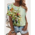thumbnail image 1 of Tee Crewneck And Floral Print Scrub Milk Silk Tee, 1 of 2
