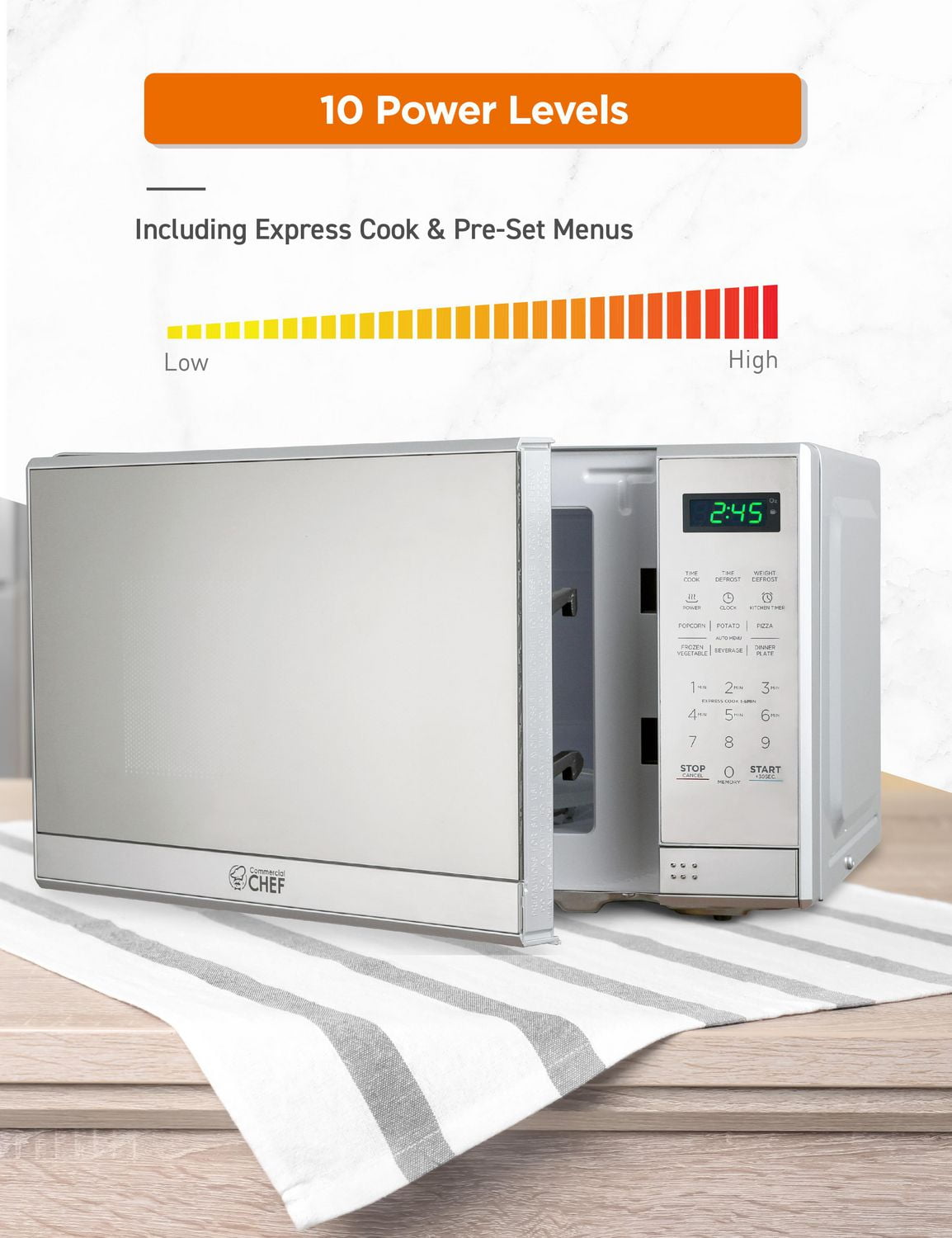 Micro-ondes Commercial Chef de 0,7 pi³ avec 10 niveaux de puissance, micro-ondes de 700 W avec affichage numérique, micro-ondes de comptoir