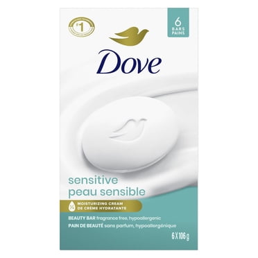 Dove Beauty Bar 1/4 Moisturizing Cream Fragrance-Free Sensitive, 106 g (6 bars)