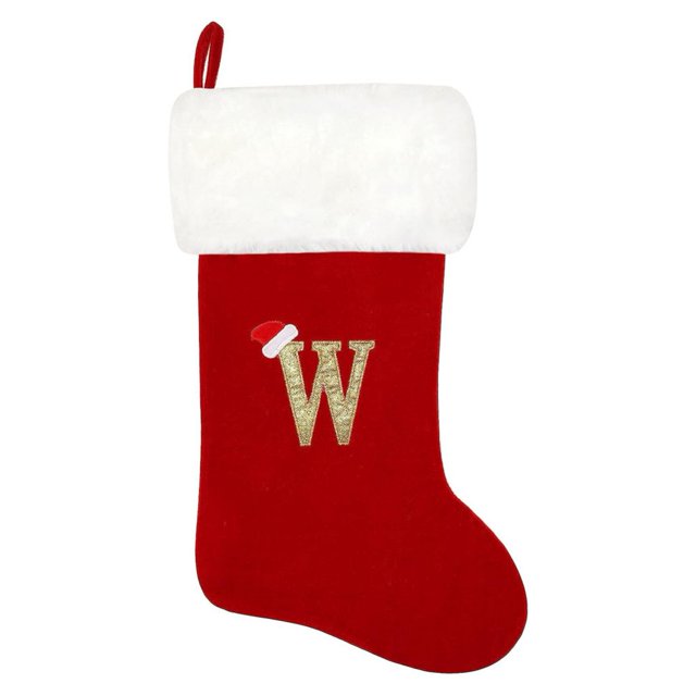 SUTENGDA 20 Inches Monogram Christmas Stockings Red Velvet with White Super Soft Plush Cuff Embroidered Xmas Stockings Classic Personalized Stocking Decorations for Family Holiday Season