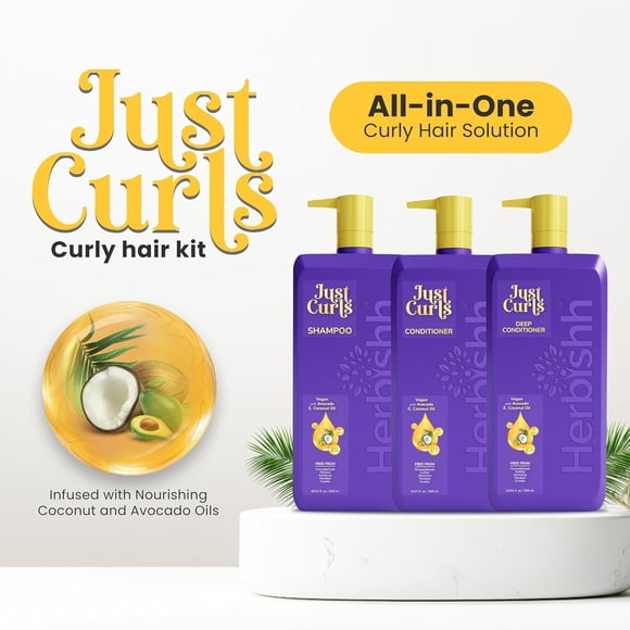 Herbishh Just Curls Shampoo & Conditioner with Deep Conditioner for Curly & Frizzy Hair, Hair Care Kit for Women & Men, Cleansing & Moisturizing, Paraben-Free & Vegan (16.91 fl. oz)