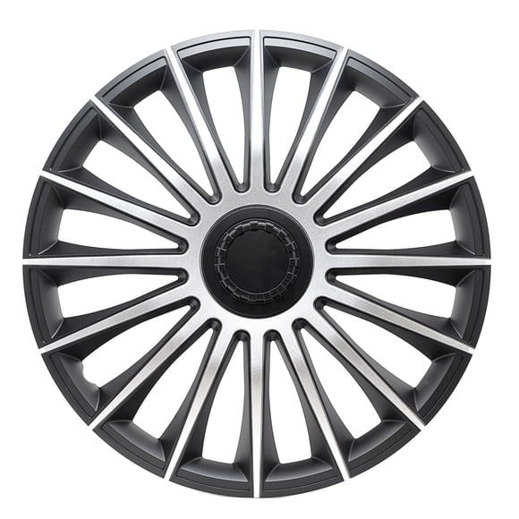 Alpena Austin Enjoliveurs de Roue Noirs et Argentés – Ensemble de 4, Enjoliveurs de Fabrication Européenne – Ajustement Universel de 15 Pouces