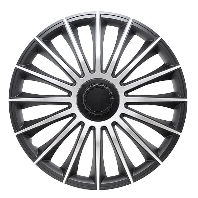 Alpena Austin Black & Silver Wheel Covers – Set of 4, European-Made Hubcaps – 16-Inch Universal Fit
