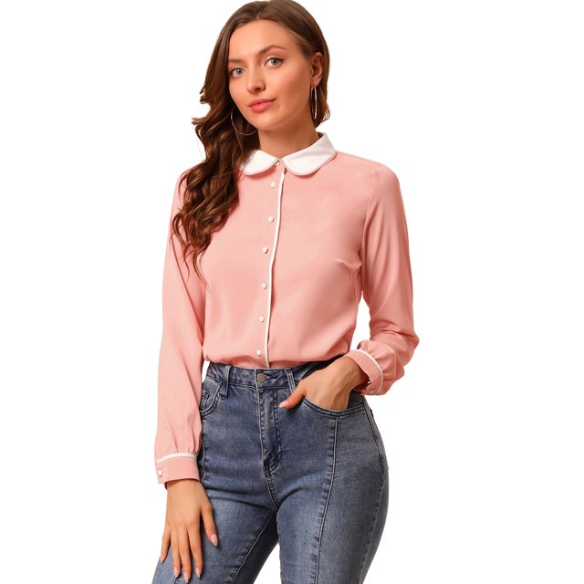 INSPIRE CHIC Chemisier à Boutons pour Femmes Manches Longues Col Peter Pan