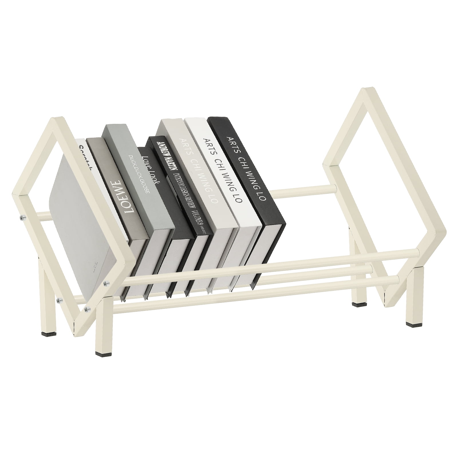 Uxcell 23.6" Metal Desk Bookshelf, Tabletop Bookcase Small Book Storage Organizer Rack Desktop Shelf for Living Room Home Office Storage Decor Recording Books Magazine CDs, White