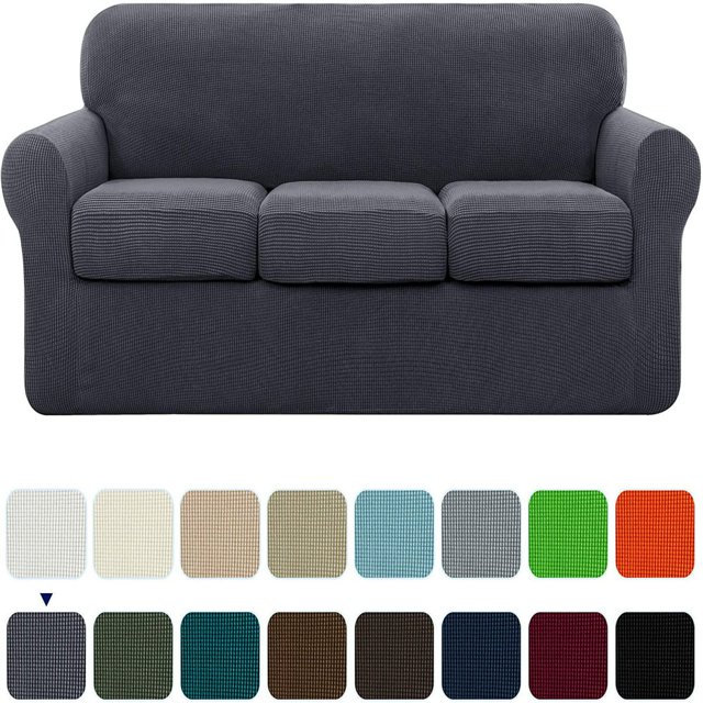 CHOK 2024 Housse de Sofa Extensible à Texture Quadrillée Housse de Canapé avec Housse de Coussin Séparée (Sofa Gris)