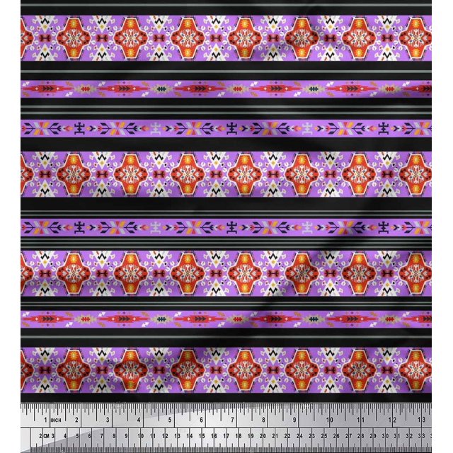 Soimoi Moss Georgette Fabric Ikat Southwestern Printed Fabric 1 Yard 42 Inch Wide