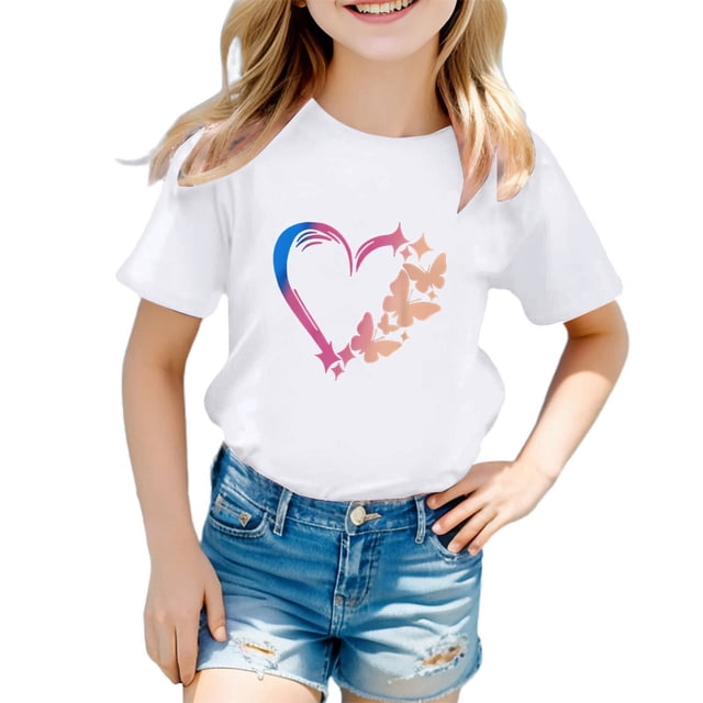 TZEWGL Tees For Toddler Cute Graphic Round Neck Short Sleeve Top For Girls Boys size 9-10T