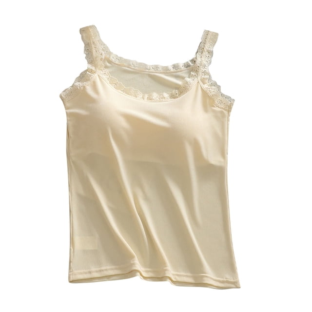 Posijego Women's Lace Camisole Tops with Bra Pads Ribbed Tank Tops Basic Layers Undershirts for Women