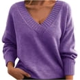 thumbnail image 1 of Timegard Hauts pour Femmes Col en V Profond Manches Longues Ample Confortable Chandail à Enfiler Automne Hiver Décontracté Hauts Chandail, 1 of 3